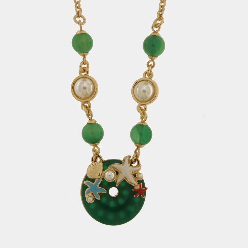 Collana in Metallo con pendente verde e stelle marine