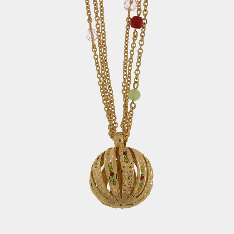 Metal necklace with round pendants and multicolor zircons