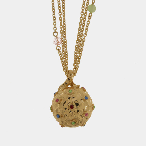 Collana in Metallo multifilo con pendenti tondi e zirconi multicolor