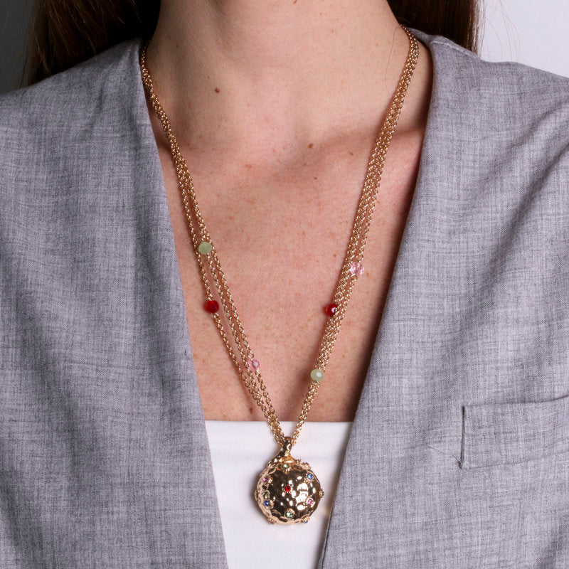 Collana in Metallo multifilo con pendenti tondi e zirconi multicolor
