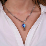 Collana in Metallo con mongolfiera blu e azzurra