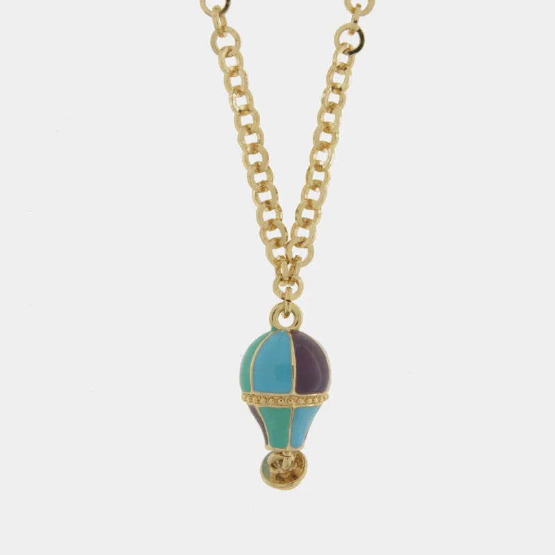 Collana in Metallo con mongolfiera placcata oro verde blu e azzurro - BYSIMON gioielli