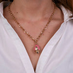 Collana in Metallo con pumo rosa placcata oro BYS - gioiello BySimon