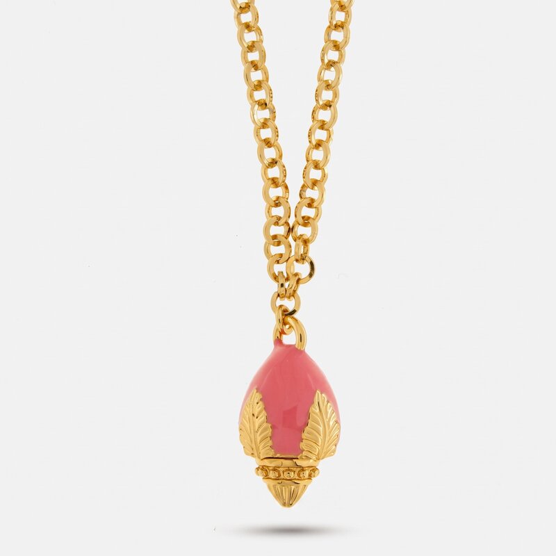 Collana in Metallo con pumo rosa placcata oro BYS - gioiello BySimon
