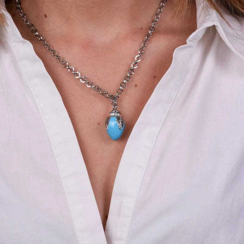 Collana in Metallo con pumo azzurro BYS - gioiello BySimon