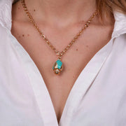 Collana in Metallo con pumo verde placcata oro