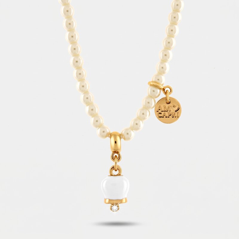 Collana in Metallo campanella bianca e perle - BYSIMON gioielli