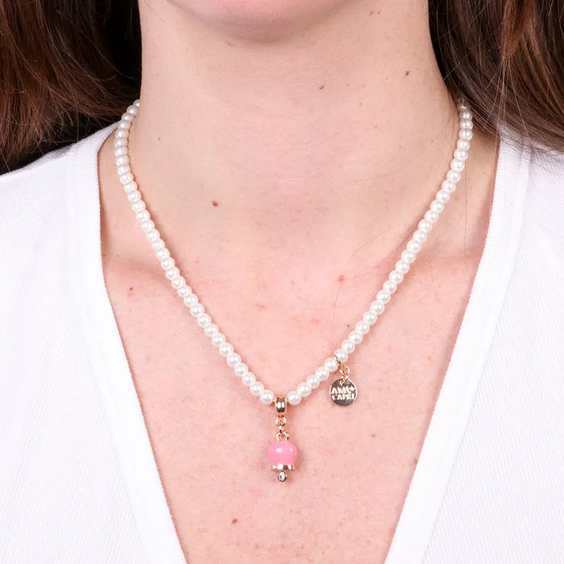 Collana in Metallo campanella rosa e perle - BYSIMON gioielli