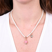 Collana in Metallo campanella rosa e perle