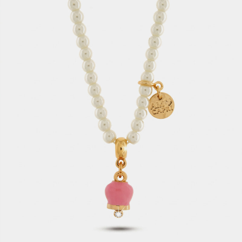 Collana in Metallo campanella rosa e perle - BYSIMON gioielli
