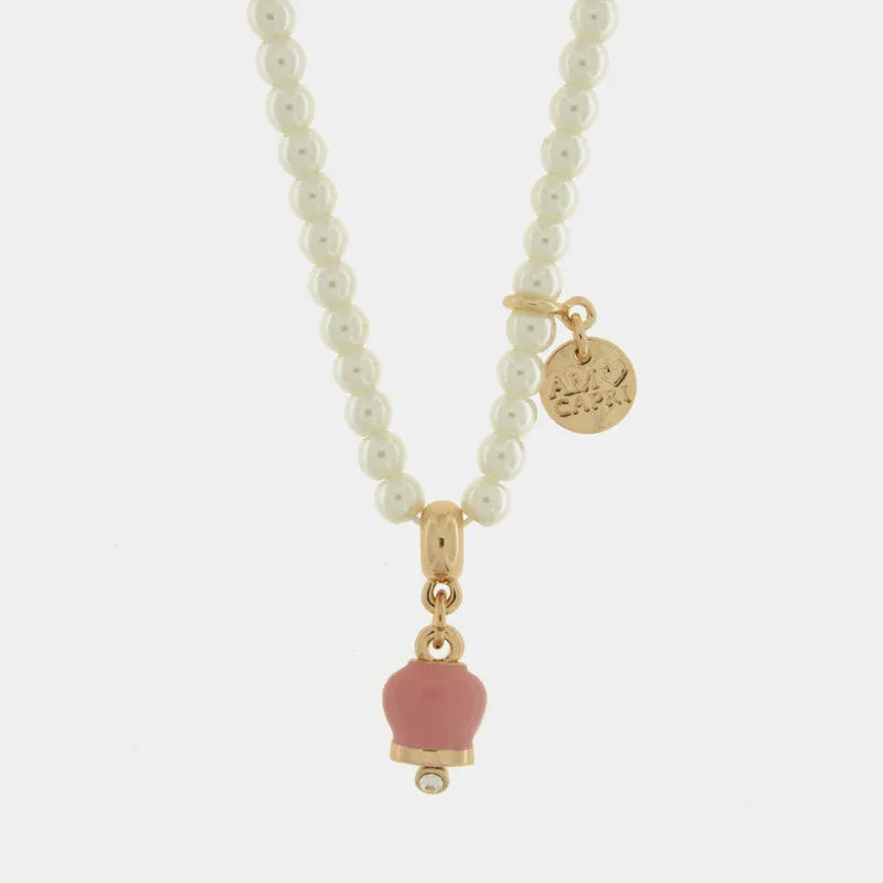 Collana in Metallo campanella rosa e perle - BYSIMON gioielli