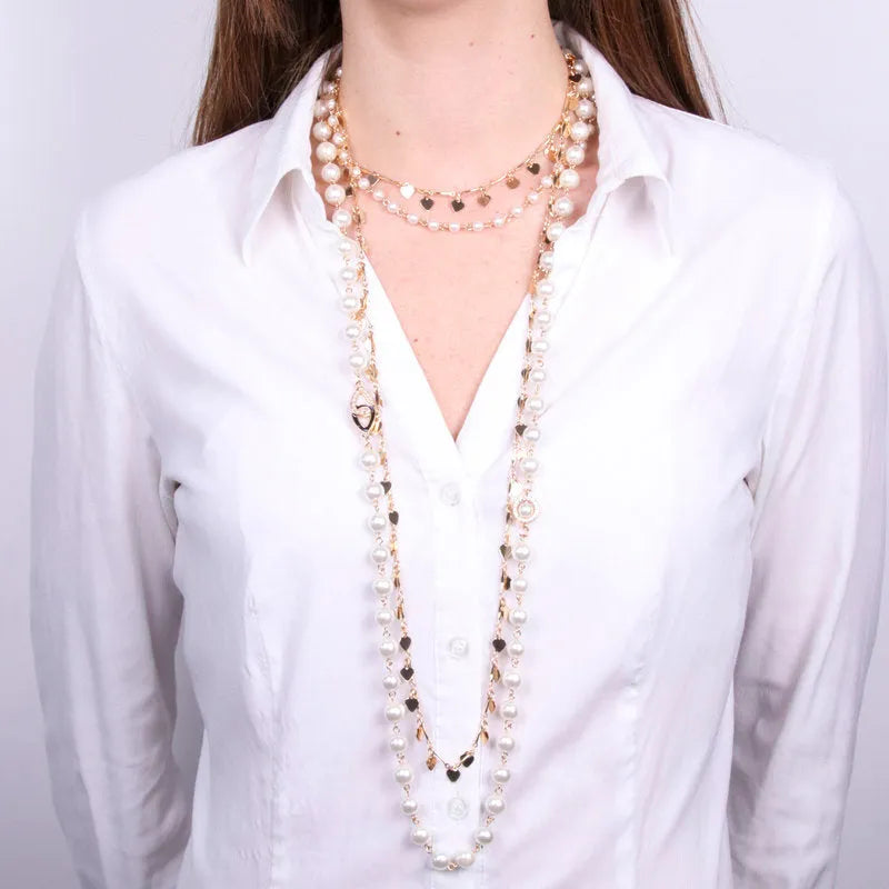 Collana in Metallo doppio filo con perle - BYSIMON gioielli