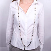 Collana in Metallo con perle bianche ble e croce zirconata