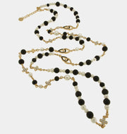 Collana in Metallo con perle bianche ble e croce zirconata