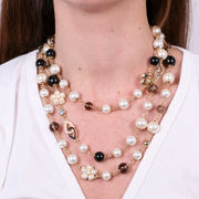 Collana in Metallo doppio filo con perle e fiore a perle bianche