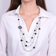 Collana in Metallo multifilo con perle e fiore nero