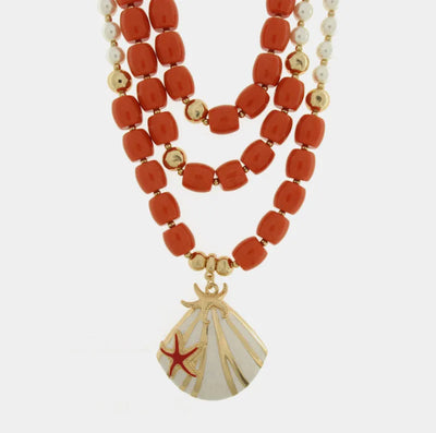 Collana in Metallo conchigla con sfere rosse e bianche BYS - gioiello BySimon