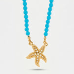 Collana in Metallo sfere turchesi con stella marina bianca BYS - gioiello BySimon