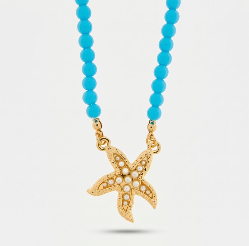 Collana in Metallo sfere turchesi con stella marina bianca BYS - gioiello BySimon
