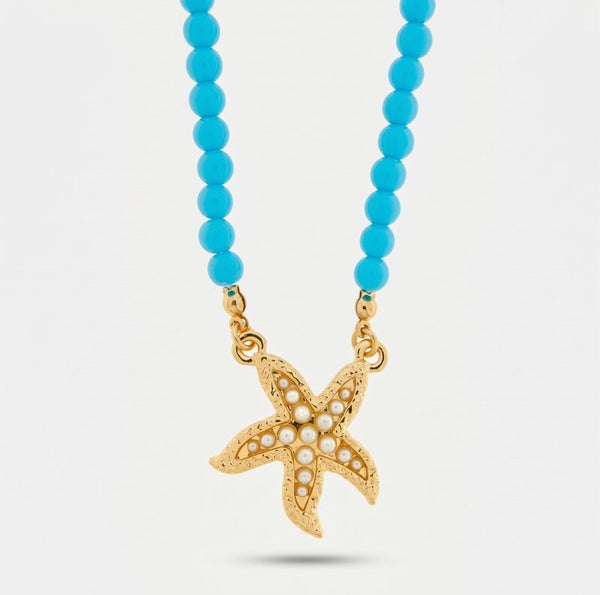 Collana in Metallo sfere turchesi con stella marina bianca BYS - gioiello BySimon