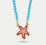 Collana in Metallo sfere turchesi con stella marina rossa BYS - gioiello BySimon