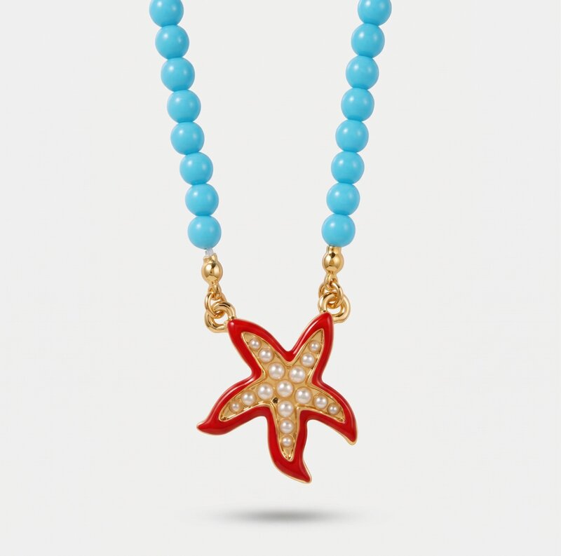 Collana in Metallo sfere turchesi con stella marina rossa BYS - gioiello BySimon