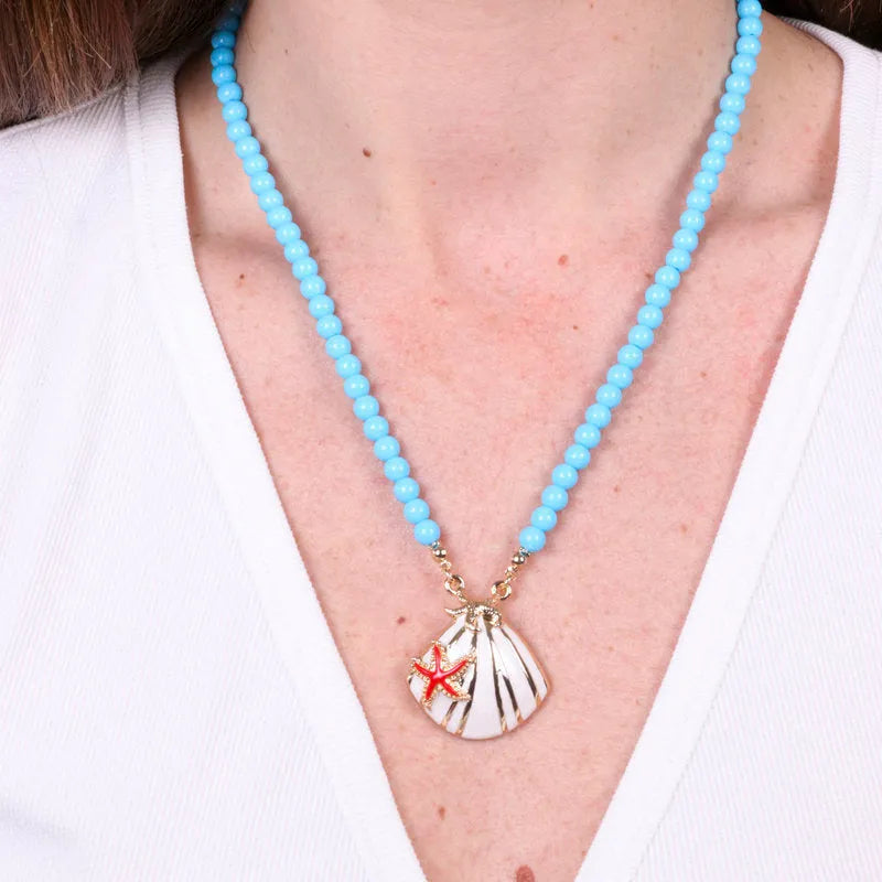 Collana in Metallo sfere turchesi con conchiglia bianca BYS - gioiello BySimon