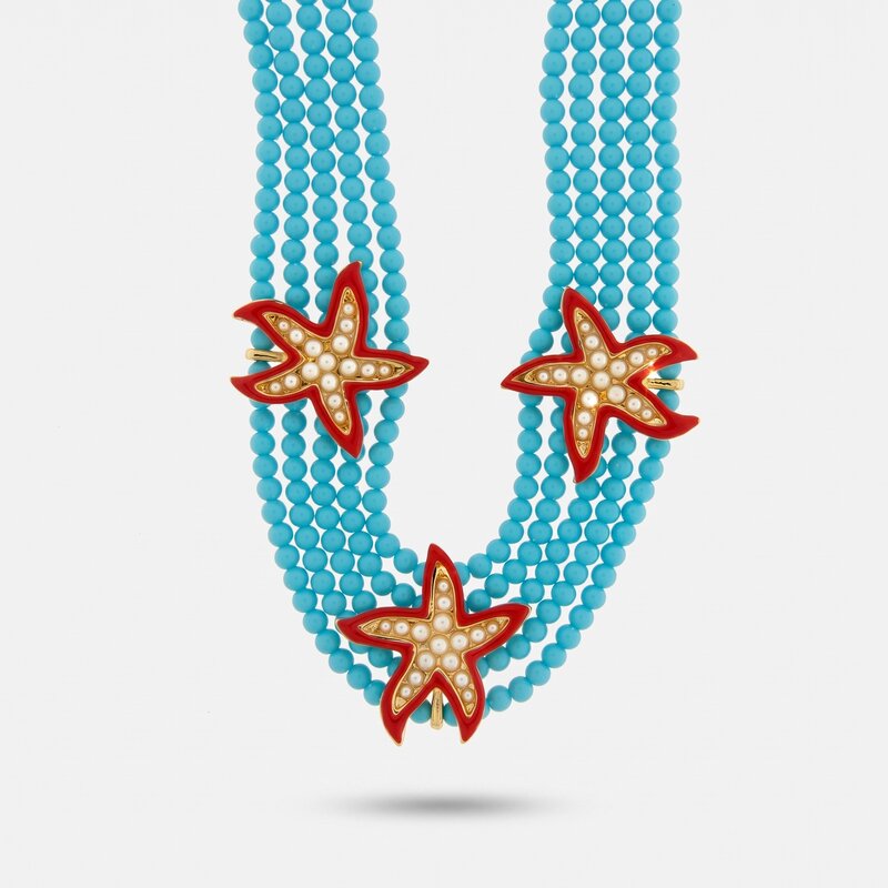 Collana in Metallo multifilo turchesi con stelle marine rosse BYS - gioiello BySimon