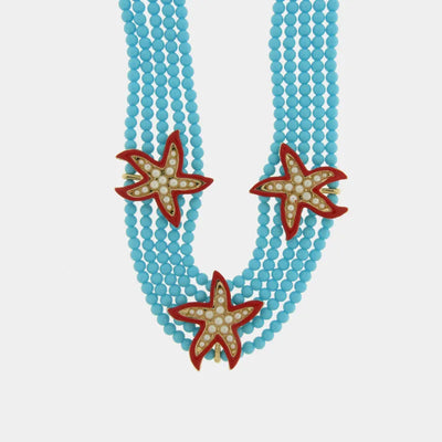 Collana in Metallo multifilo turchesi con stelle marine rosse BYS - gioiello BySimon