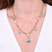 Collana in Metallo con conchiglie turchesi e stelle marine bianche