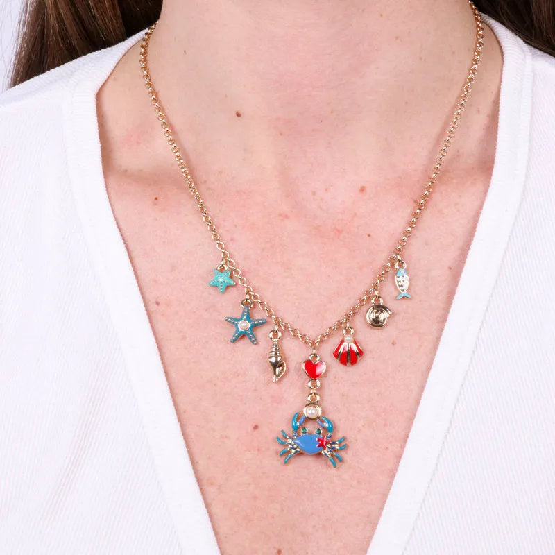 Collana in Metallo con granchio, stelle marine, pesciolino e conchiglie