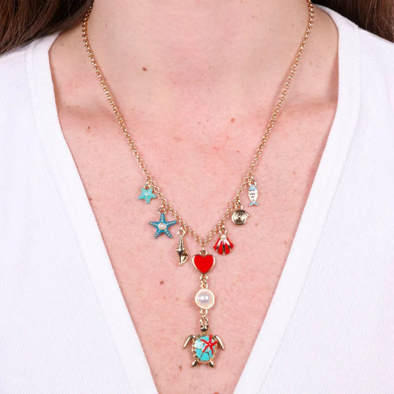 Collana in Metallo con tartaruga, stelle marine, pesciolino e conchiglie BYS - gioiello BySimon