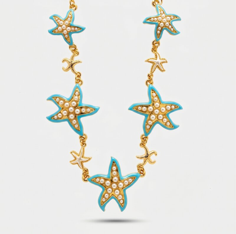 Collana in Metallo con stelle marine turchesi e bianche - BYSIMON gioielli