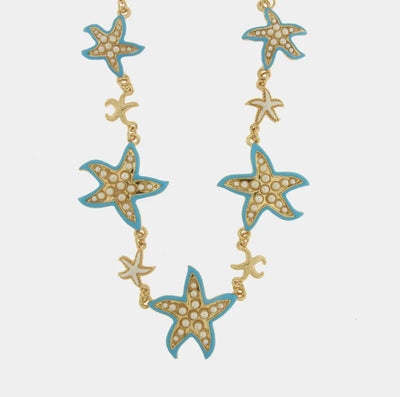 Collana in Metallo con stelle marine turchesi e bianche