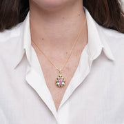 Collana in Metallo goccia rosa con zirconi verdi