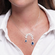 Collana in Metallo goccia blu e foglie zirconate