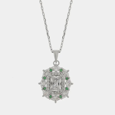 Zircon-embellished rectangular metal necklace