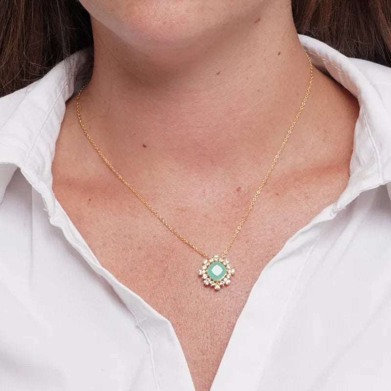 Collana in Metallo fiore verde zirconato