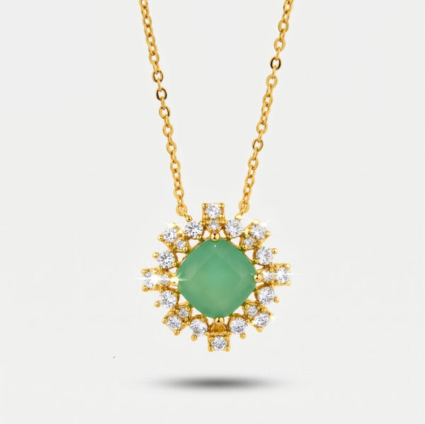 Collana in Metallo fiore verde zirconato - BYSIMON gioielli