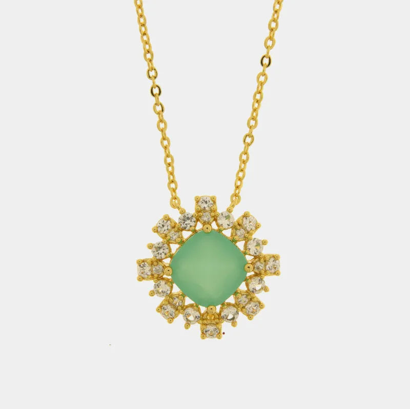Collana in Metallo fiore verde zirconato