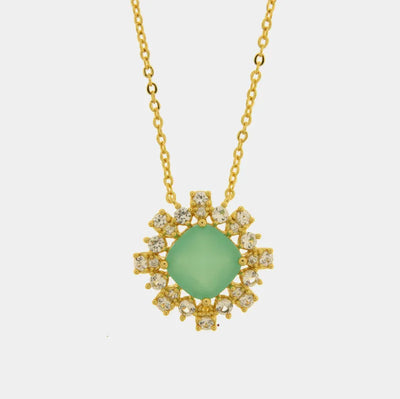 Collana in Metallo fiore verde zirconato