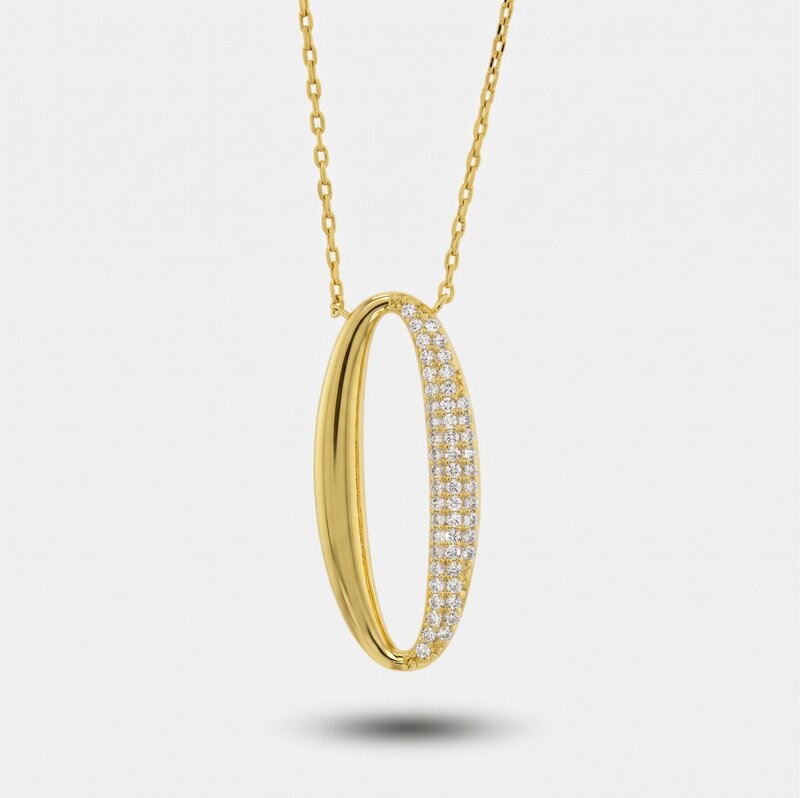 Collana in Metallo ovale alternato liscio e pavè - BYSIMON gioielli
