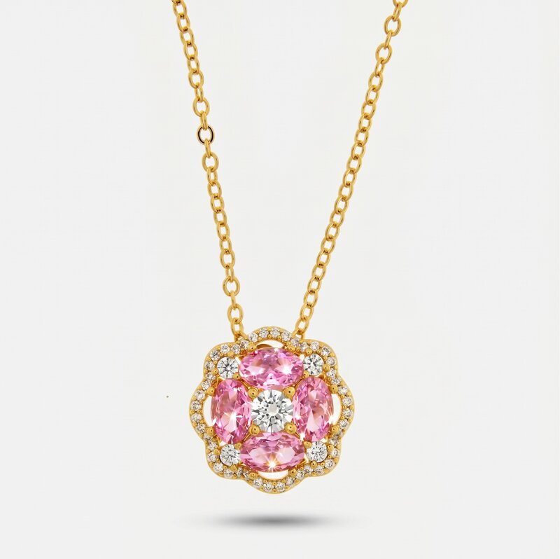 Collana in Metallo fiore zirconato rosa - BYSIMON gioielli