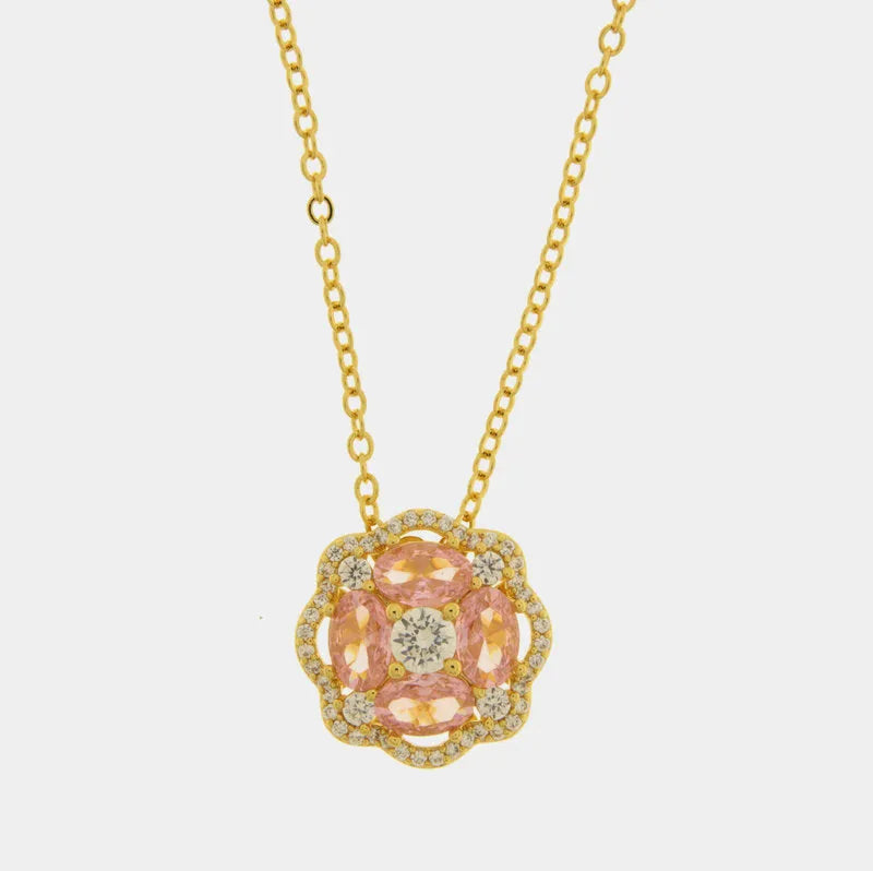 Collana in Metallo fiore zirconato rosa