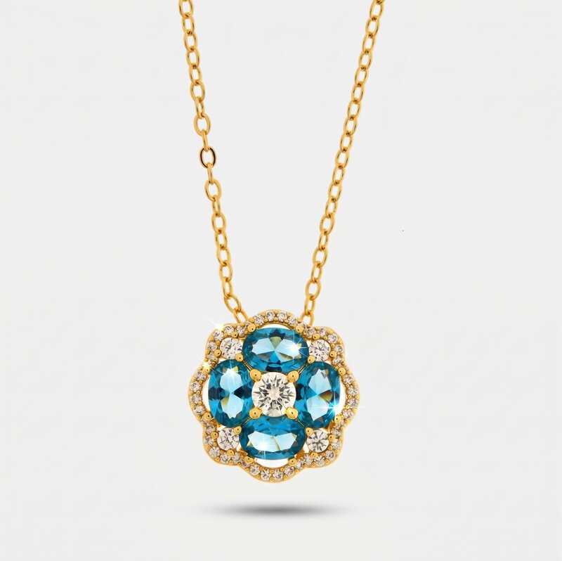 Collana in Metallo fiore zirconato blu - BYSIMON gioielli