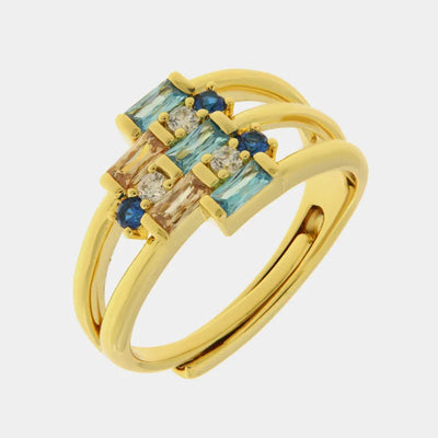 Metal Ring with Blue Zircons
