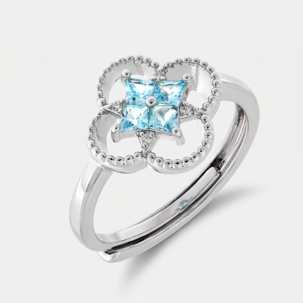 Anello in Metallo fiore zirconato azzurro - BYSIMON gioielli
