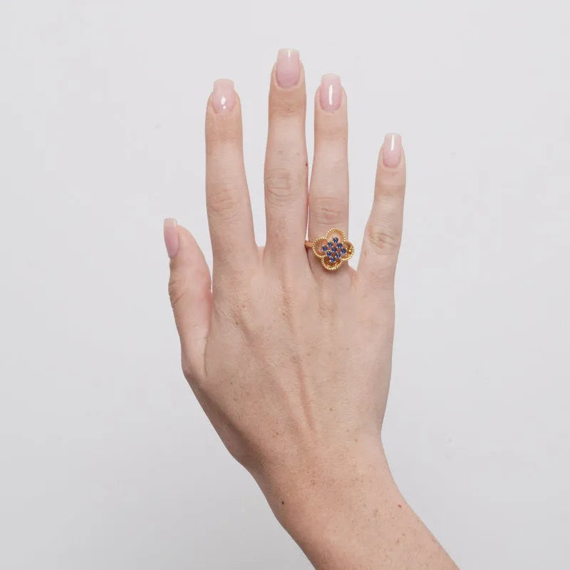 Anello in Metallo fiore zirconato blu