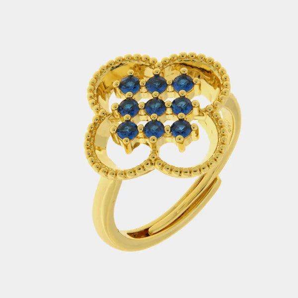 Anello in Metallo fiore zirconato blu - BYSIMON gioielli