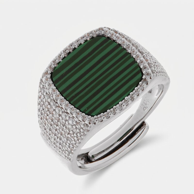 Anello in Metallo chevalier quadrato verde - BYSIMON gioielli
